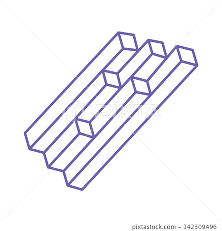 Impossible shape, optical illusion logo in trendy 2022 Very Peri color, vector. Optical art objects. Geometric figure. Impossible shape, optical illusion logo in trendy 2022 Very Peri color, vector. Optical art objects. Geometric figure. 142309496