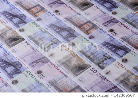Denmark, Danish paper banknotes kroner for settlements and financial transactions. Danish kroner Denmark, Danish paper banknotes kroner for settlements and financial transactions. Danish kroner 142309567