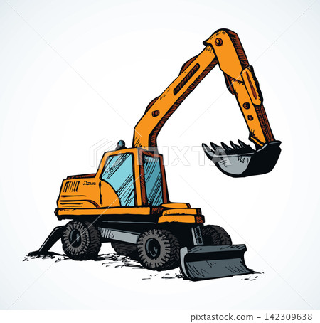 Excavator drawing isolated on white background Excavator drawing isolated on white background 142309638
