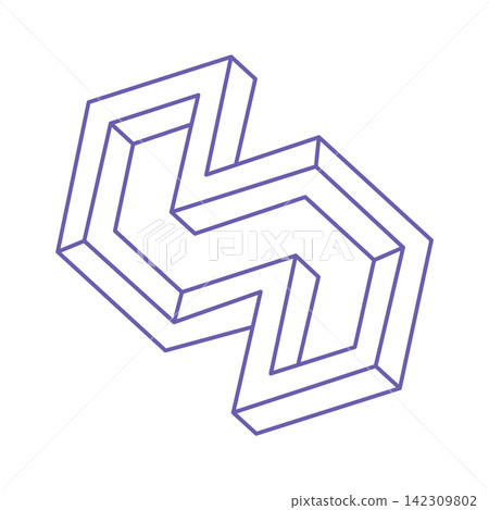 Impossible shape. Logo. Sacred geometry figure. Optical illusion. Abstract eternal geometric object. Impossible endless outline. Line art. Optical art. Impossible geometry shape on a white background. Impossible shape. Logo. Sacred geometry figure. Optical illusion. Abstract eternal geometric object. Impossible endless outline. Line art. Optical art. Impossible geometry shape on a white background. 142309802