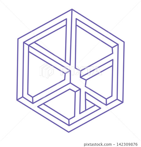 Impossible optical illusion shapes. Optical art objects. Impossible figures. Unreal geometric logo in trendy 2022 Very Peri color. Tattoo. Impossible optical illusion shapes. Optical art objects. Impossible figures. Unreal geometric logo in trendy 2022 Very Peri color. Tattoo. 142309876