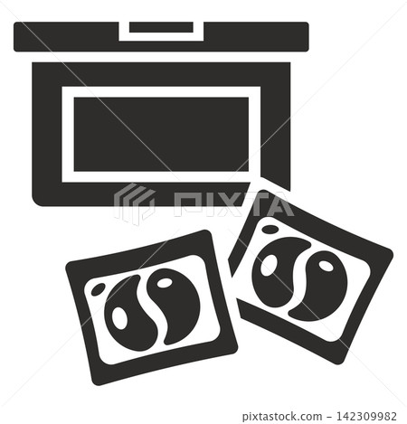 washing capsule icon, detergent symbol, flat vector illustration on white background washing capsule icon, detergent symbol, flat vector illustration on white background 142309982