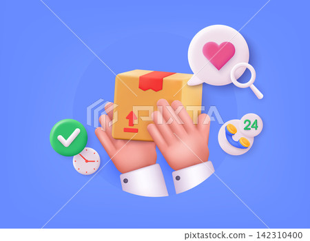 3D cardboard box and confirmed order with tick. Confirmed order delivery concept. Fast Delivery Concept. Fast delivery logo template. 3D Web Vector Illustrations. 3D cardboard box and confirmed order with tick. Confirmed order delivery concept. Fast Delivery Concept. Fast delivery logo template. 3D Web Vector Illustrations. 142310400