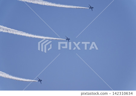 Summer blue sky and the Blue Impulse at Matsushima Air Base, Higashimatsushima City, Miyagi Prefecture Summer blue sky and the Blue Impulse at Matsushima Air Base, Higashimatsushima City, Miyagi Prefecture 142310634