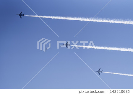 Summer blue sky and the Blue Impulse at Matsushima Air Base, Higashimatsushima City, Miyagi Prefecture Summer blue sky and the Blue Impulse at Matsushima Air Base, Higashimatsushima City, Miyagi Prefecture 142310685
