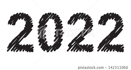 Vector hand-drawn black new year font isolated on white background. Figures hatched marker Vector hand-drawn black new year font isolated on white background. Figures hatched marker 142311068