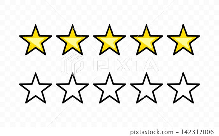 Stylized five stars rating vector icon. High quality ranking symbol for customer feedback, top service review, premium business evaluation, and satisfaction concept graphic. Stylized five stars rating vector icon. High quality ranking symbol for customer feedback, top service review, premium business evaluation, and satisfaction concept graphic. 142312006