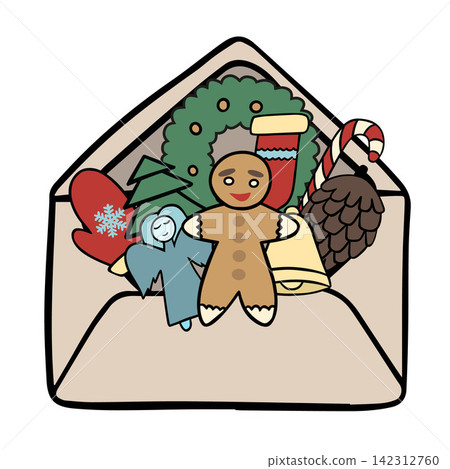 Vector isolated illustration of Christmas holiday correspondence. Vector isolated illustration of Christmas holiday correspondence. 142312760