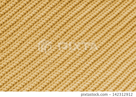 Close up, macro yellow knitted fabric texture with diagonal yarn stitches, cloth wool background Close up, macro yellow knitted fabric texture with diagonal yarn stitches, cloth wool background 142312912