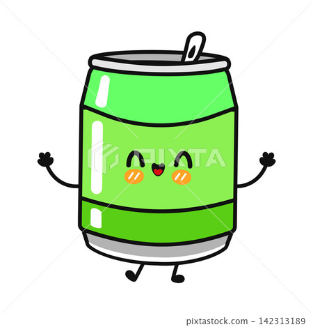 Cheerful green soda can character with raised hands Cheerful green soda can character with raised hands 142313189