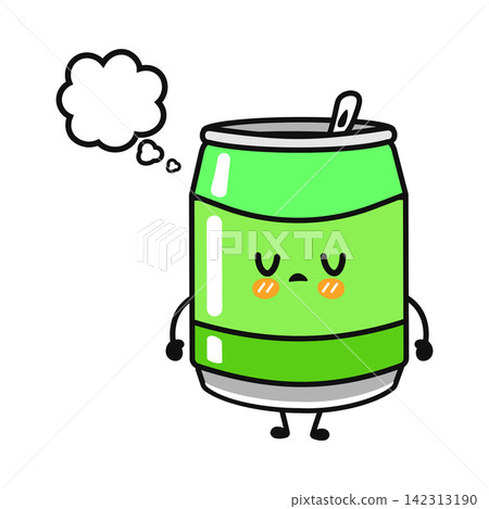 Sleepy green soda can character with thought bubble Sleepy green soda can character with thought bubble 142313190