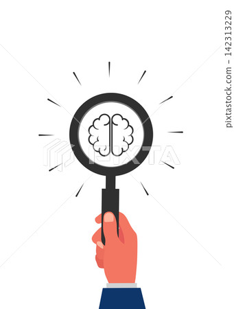 brain idea concept with hand holding a magnifying glass for thinking brain idea concept with hand holding a magnifying glass for thinking 142313229