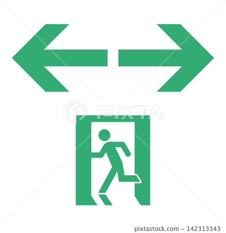 Emergency exit icon, left and right arrows, pictograms, signs Emergency exit icon, left and right arrows, pictograms, signs 142313343