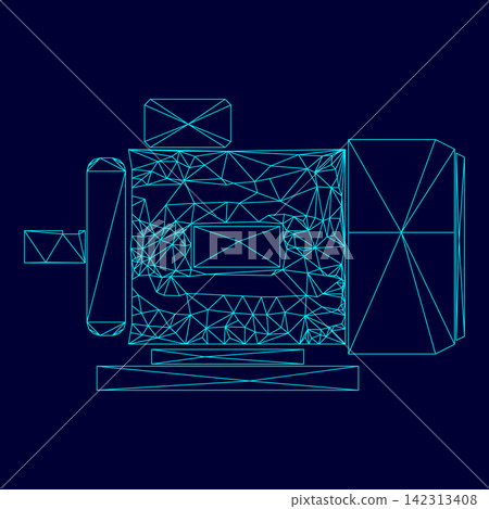 Electric motor low poly triangulation triangulated polygonal electric cyan blue vibrant aqua neon color vector illustration image outline contour line Electric motor low poly triangulation triangulated polygonal electric cyan blue vibrant aqua neon color vector illustration image outline contour line 142313408