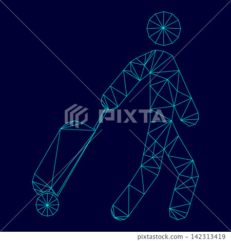 Man with suitcase low poly triangulation triangulated polygonal electric cyan blue vibrant aqua neon color vector illustration image outline contour line Man with suitcase low poly triangulation triangulated polygonal electric cyan blue vibrant aqua neon color vector illustration image outline contour line 142313419