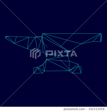 Anvil block low poly triangulation triangulated polygonal electric cyan blue vibrant aqua neon color vector illustration image outline contour line 142313458