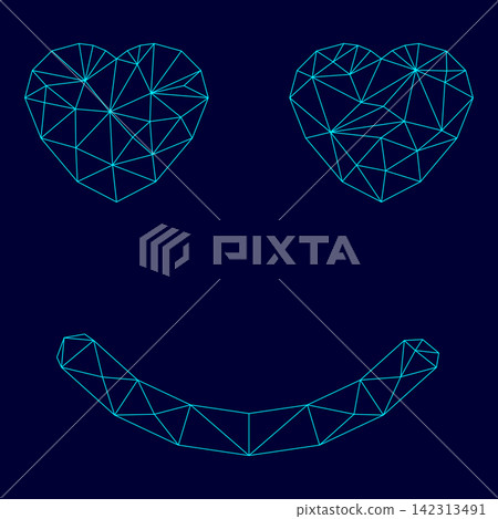 Smile with heart eyes low poly triangulation triangulated polygonal electric cyan blue vibrant aqua neon color vector illustration image outline contour line Smile with heart eyes low poly triangulation triangulated polygonal electric cyan blue vibrant aqua neon color vector illustration image outline contour line 142313491