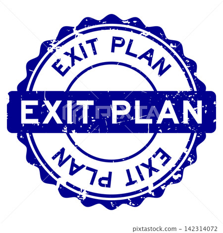 Grunge blue exit plan word round seal stamp on white background 142314072