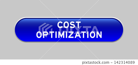 Blue color capsule shape button with word cost optimization on gray background Blue color capsule shape button with word cost optimization on gray background 142314089