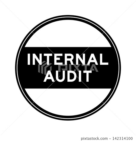 Black color round seal sticker in word internal audit on white background 142314100