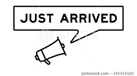 Megaphone icon with speech bubble in word just arrived on white background Megaphone icon with speech bubble in word just arrived on white background 142314102