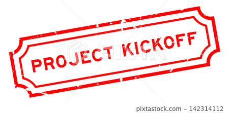 Grunge red project kickoff word rubber seal stamp on white background Grunge red project kickoff word rubber seal stamp on white background 142314112