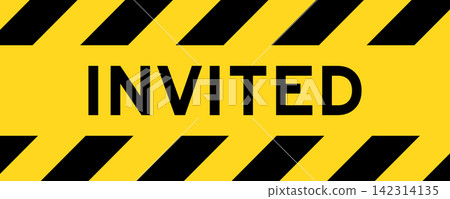 Yellow and black color with line striped label banner with word invited Yellow and black color with line striped label banner with word invited 142314135
