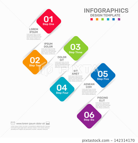Infographic design template with numbered steps, colorful geometric shapes, line elements. Vector illustration. Infographic design template with numbered steps, colorful geometric shapes, line elements. Vector illustration. 142314170