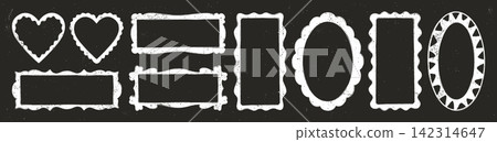 Retro crayon chalk frame blackboard set groovy grunge wavy white border funky squiggle design 142314647