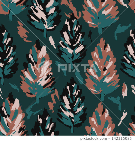 Hand drawn Cuprocyparis leylandii brush strokes seamless pattern. Artistic foliage repeat background for luxury fabric, wallpaper, and home decor. Hand drawn Cuprocyparis leylandii brush strokes seamless pattern. Artistic foliage repeat background for luxury fabric, wallpaper, and home decor. 142315085