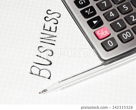 Business concept illustrated with pen, calculator Business concept illustrated with pen, calculator 142315328