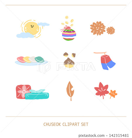 Cute Korean Chuseok Clipart Set, Full Moon and Lantern Cute Korean Chuseok Clipart Set, Full Moon and Lantern 142315481