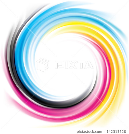 Vector swirl background of primary colors printing process: CMYK 142315528