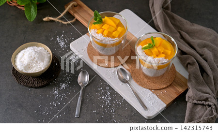 Mango Chia Seed Pudding with Coconut and Fresh Mint Mango Chia Seed Pudding with Coconut and Fresh Mint 142315743