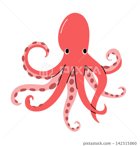 Cute Coral Red Octopus Hand Drawn Illustration 142315860