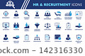 HR and Recruitment Icon Set. Collection of Human Resources, Talent Management, Hiring, Employee Management, Candidate Screening, Performance Management, Workplace Safety and More Icons. Editable 142316330