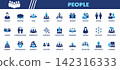 People Icon Set. Collection of Person, Crowd, Community, Meeting, Team, Participant, Member, Supporter, Leader, Group, Doctor, Engineer, Student, and More Icons. Editable Flat Vector Illustration. 142316333