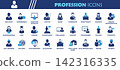 Profession Icon Set. Collection of Businessman, Doctor, Surgeon, Nurse, Pharmacist, Chef, Manager, Accountant, Photographer, Freelancer, Programmer, Computer Operator, Teacher, Student, Engineer, 142316335
