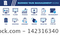 Business Task Management Icon Set. Collection of Planner, Workflow, Strategy, Deadline, Assignment, Progress, Monitoring and More Icons. Editable Flat Vector Illustration. 142316340