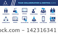 Team Collaboration and Meeting Icon Set. Collection of Communication, Conversation, Consultation, Group Chat, Presentation, Webinar and More Icons. Editable Flat Vector Illustration. 142316341