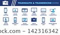 Telehealth and Telemedicine Icon Set. Collection of Online Doctor, Virtual Consultation, Emergency Call, Medical App, Digital Healthcare and More Icons. Editable Flat Vector Illustration. 142316342