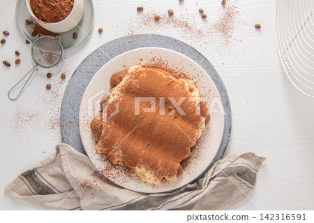 Homemade Tiramisu Dessert Flat Lay 142316591