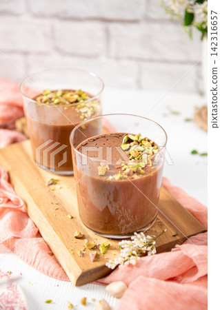 Two servings of luscious chocolate dessert Two servings of luscious chocolate dessert 142316657