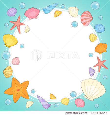 colorful seashell square frame 142316843