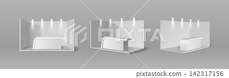 3D exhibition booth mockups, empty corner display 142317156