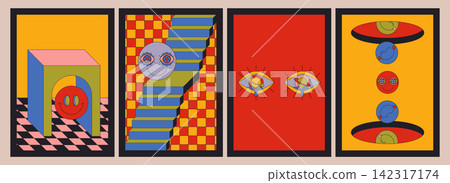 Psychedelic posters with staircase and smileys 142317174