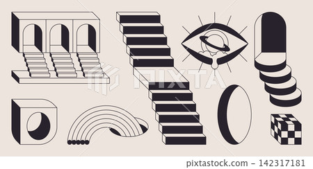Surreal geometric shapes with abstract ladder Surreal geometric shapes with abstract ladder 142317181