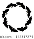 Halloween Bats Circle Frame isolated on white background. Cute scary characters for design, sticker, invitation, poster, flyer, holiday, greeting card, sale, banner. 142317274