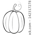 Pumpkin coloring page isolated on white background. Autumn Black and white illustration for children and adults. Vector illustration for kindergarten, school, print. 142317278