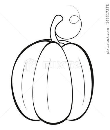 Pumpkin coloring page isolated on white background. Autumn Black and white illustration for children and adults. Vector illustration for kindergarten, school, print. 142317278